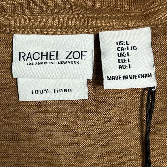 Rachel Zoe 100% Linen V-Neck Tee T-shirt Women's L Rust Brown Shirt NWT - Picture 4 of 11